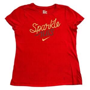 The Nike Tee Girls Sparkle This T Shirt Top Red Gold Athletic Cut Large